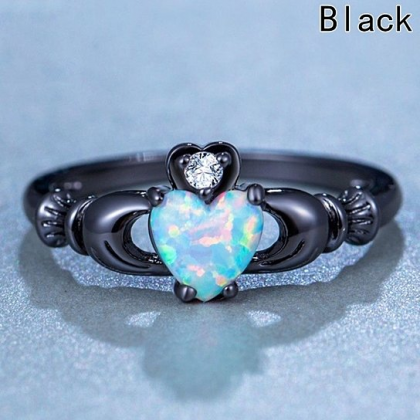 Styledome Charming Heart Zircon Opal Ring