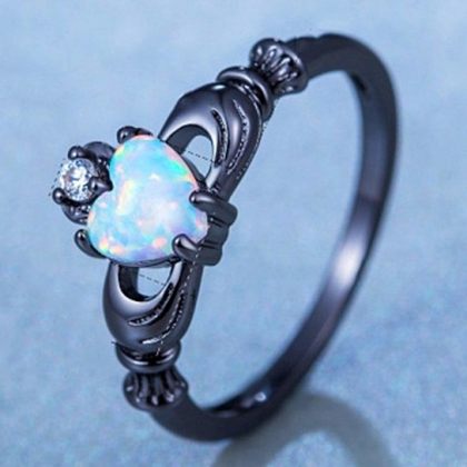 Styledome Charming Heart Zircon Opal Ring